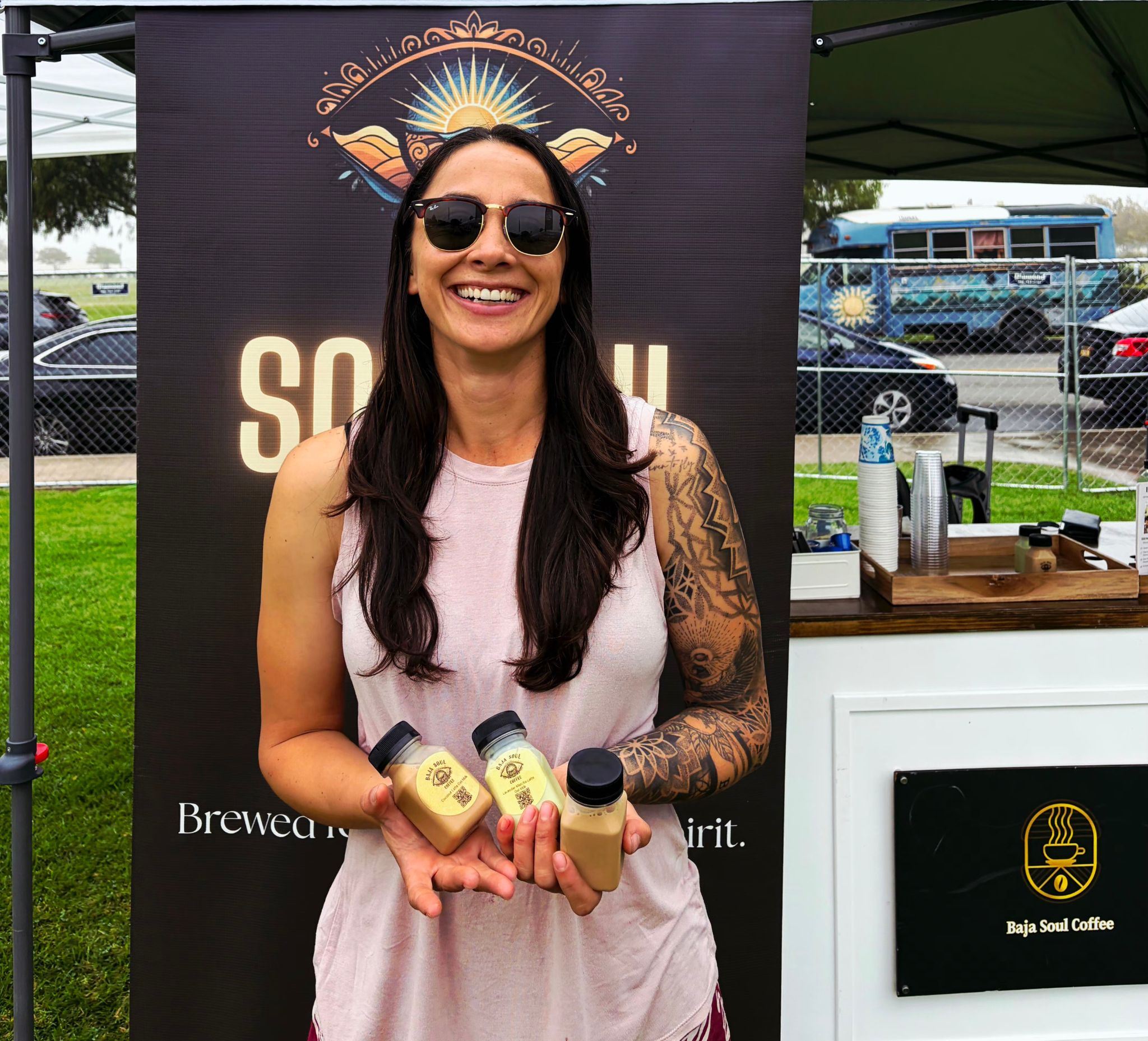 Coffee cart setup at sunrise