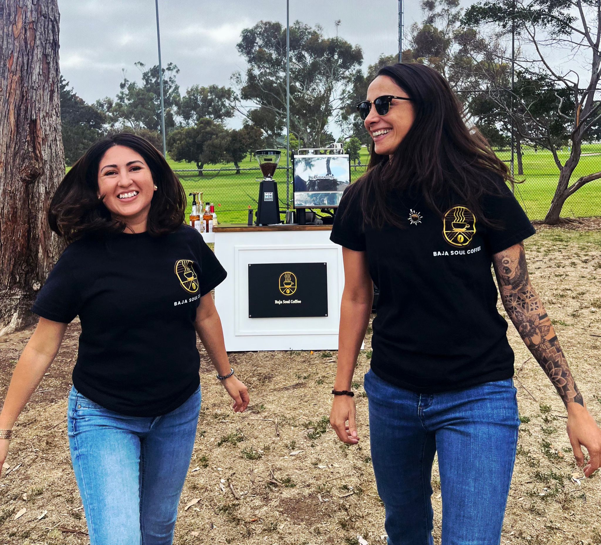 Baja Soul Coffee cart in sunlight with latte art